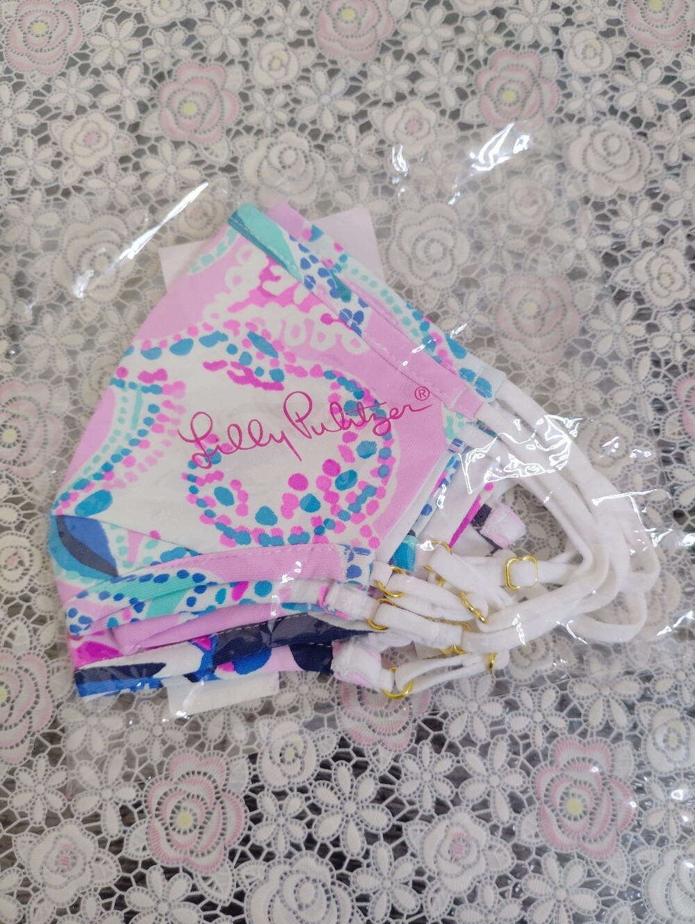 Lilly Pulitzer Pink Aqua Blue Magenta Patterned Kids Face Mask 3 Pack